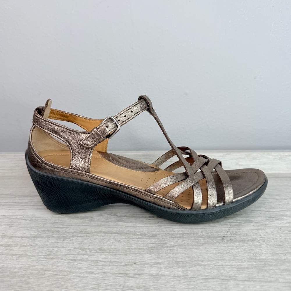 Ecco pewter leather strappy heeled sandals size 37